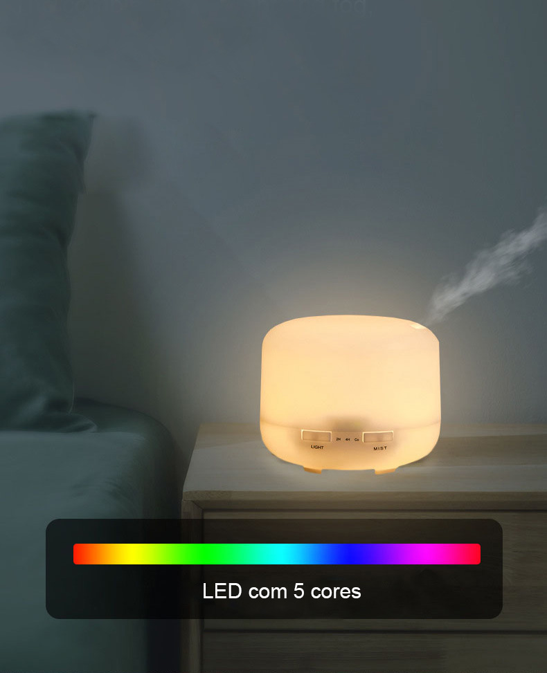 Umidificador de ar e difusor de Aromas portátil LED 5 cores - Outlet do Homem